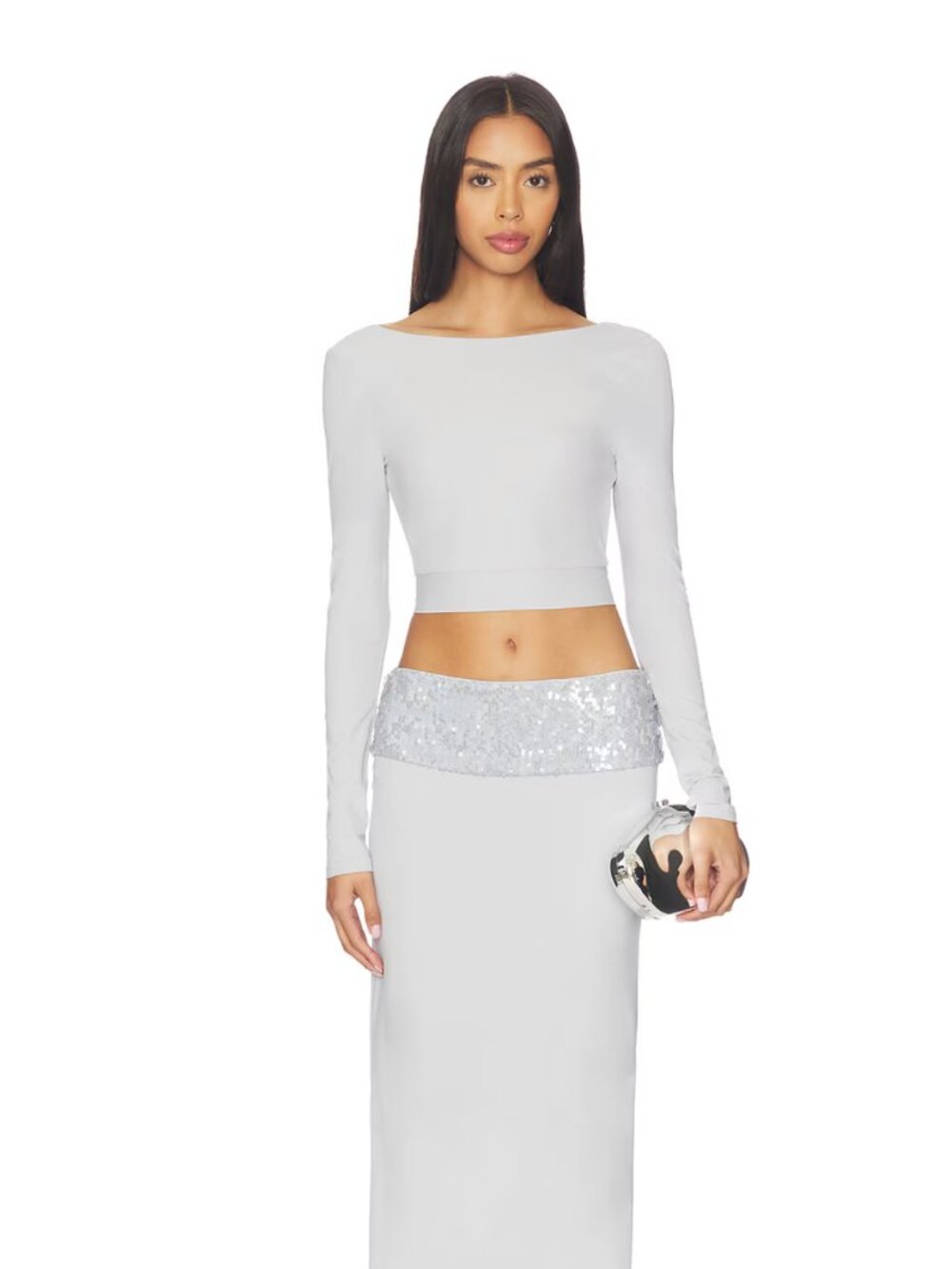 NEW superdown Yara Crop Top in Light Grey Long Sleeve Shirt XS